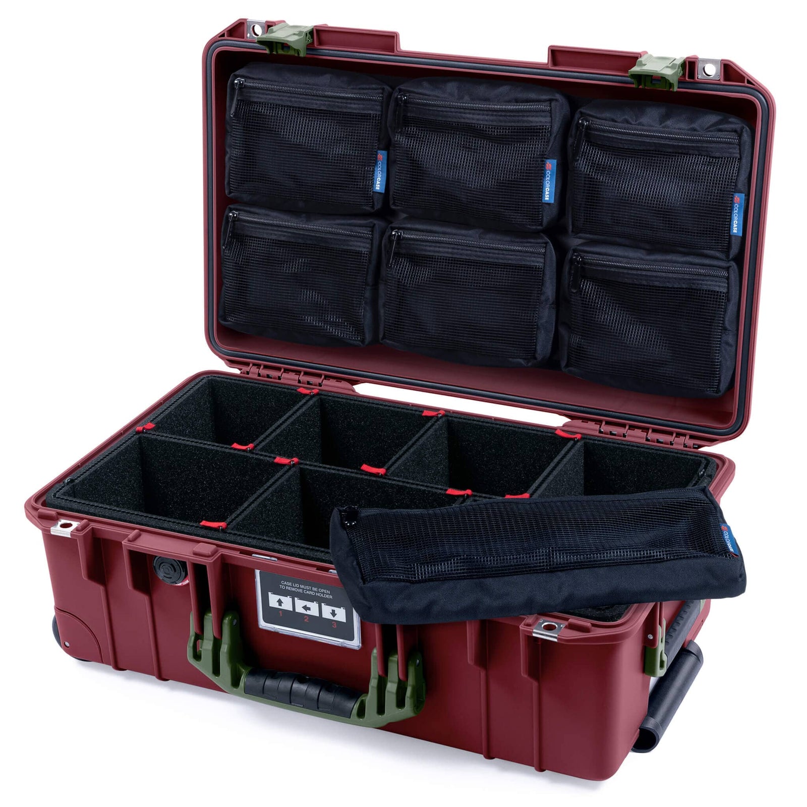 Pelican 1535 Air Case, Oxblood with OD Green Handles & Latches TrekPak Divider System with 7-Piece Removable Mesh Pouches ColorCase 015350-0720-510-131