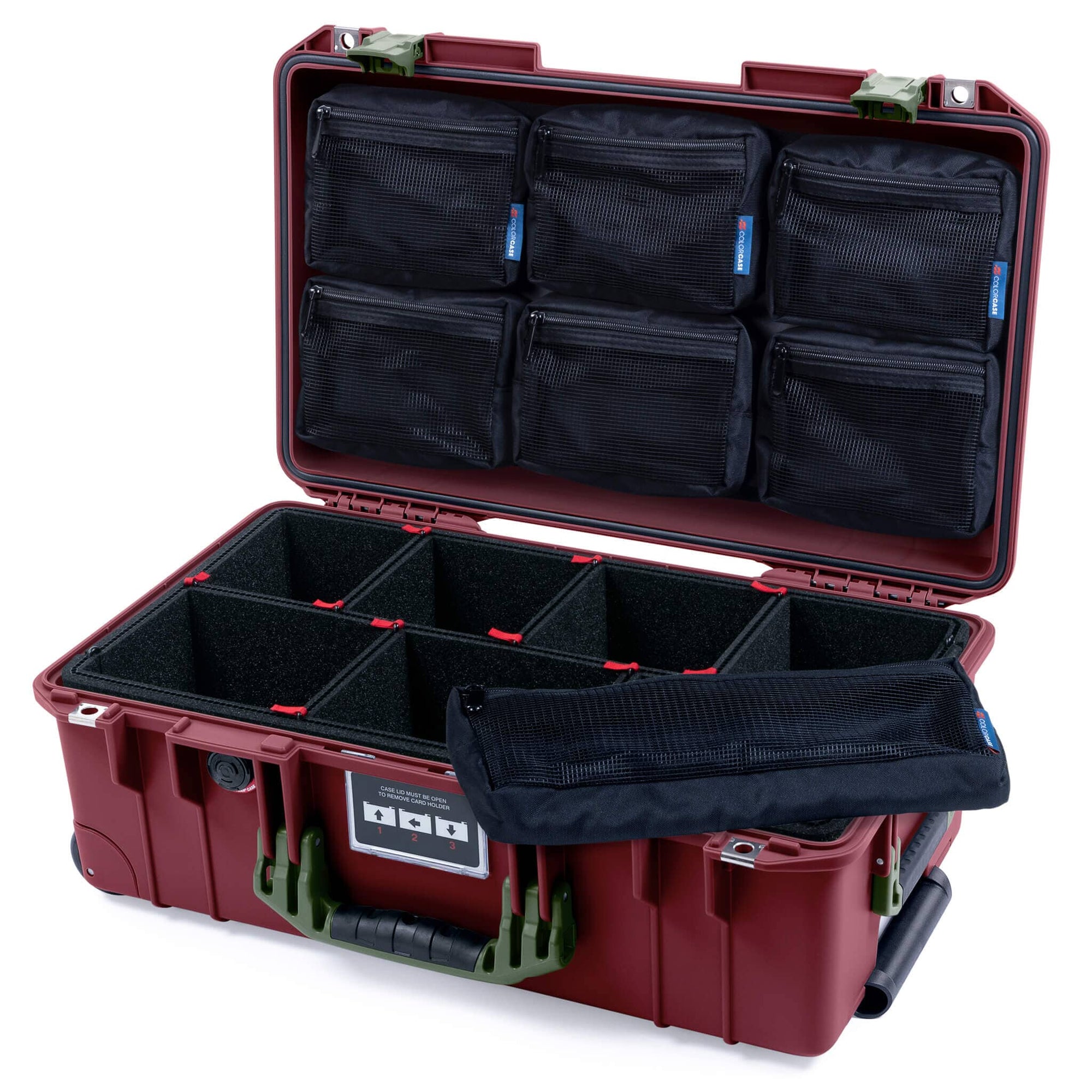 Pelican 1535 Air Case, Oxblood with OD Green Handles & Latches TrekPak Divider System with 7-Piece Removable Mesh Pouches ColorCase 015350-0720-510-131