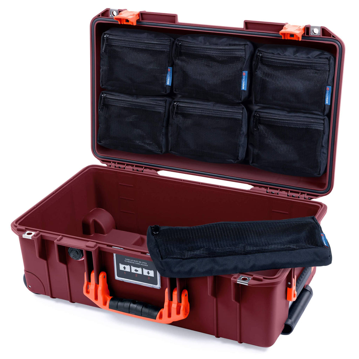 Pelican 1535 Air Case, Oxblood with Orange Handles &amp; Latches 7-Piece Removable Mesh Pouches Only ColorCase 015350-0700-510-151
