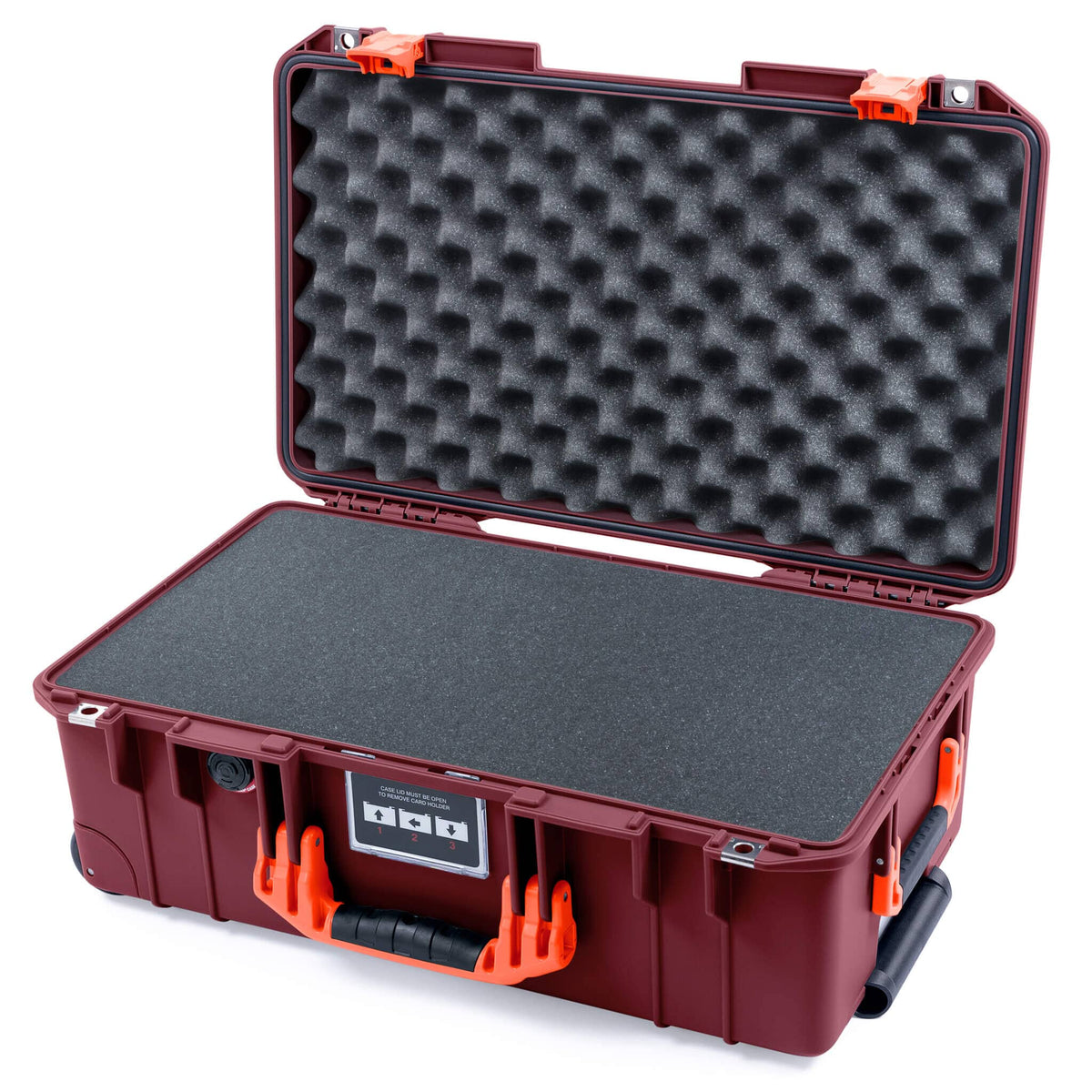 Pelican 1535 Air Case, Oxblood with Orange Handles &amp; Latches Pick &amp; Pluck Foam with Convoluted Lid Foam ColorCase 015350-0001-510-151
