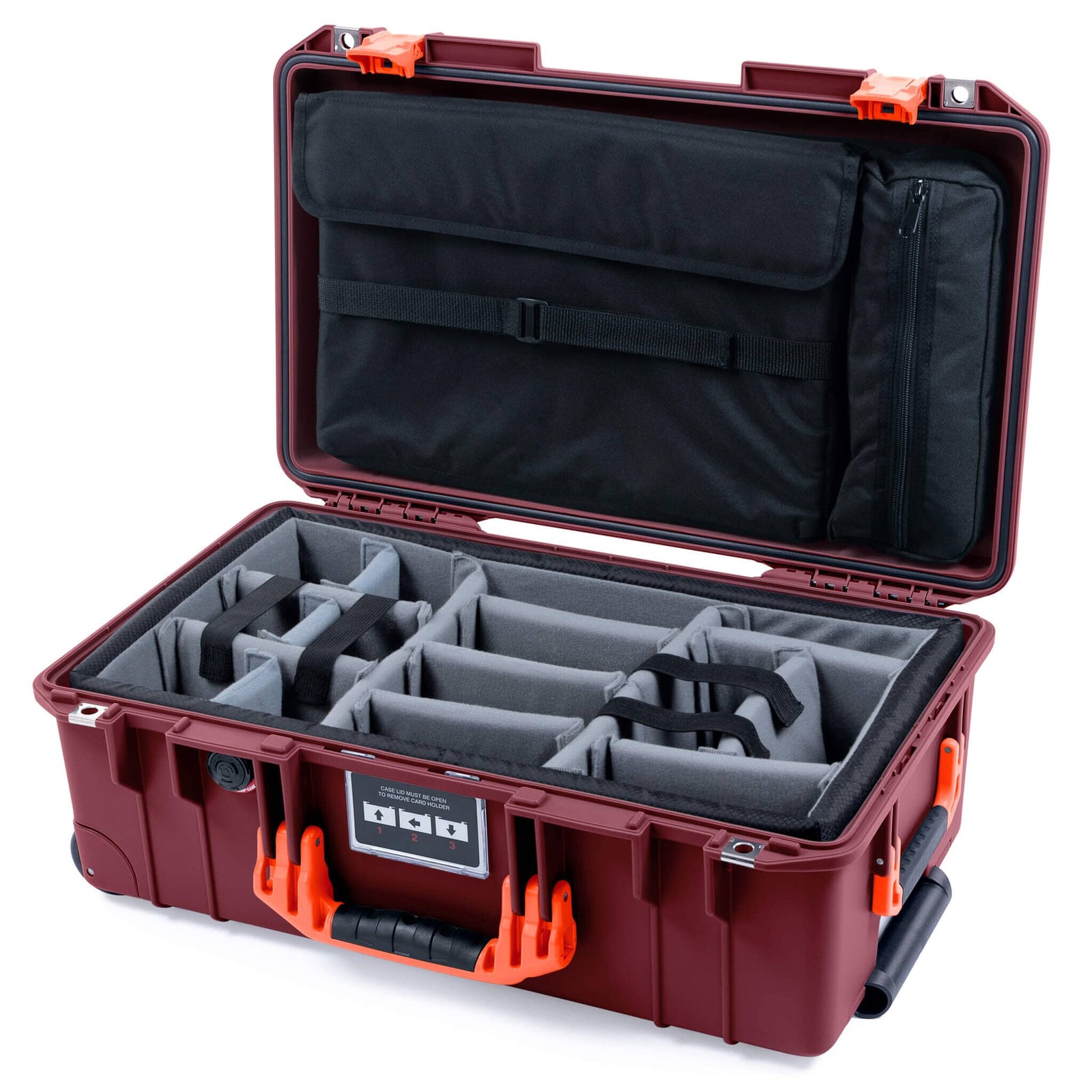 Pelican 1535 Air Case, Oxblood with Orange Handles & Latches Gray Padded Microfiber Dividers with Laptop Computer Lid Pouch ColorCase 015350-0270-510-151