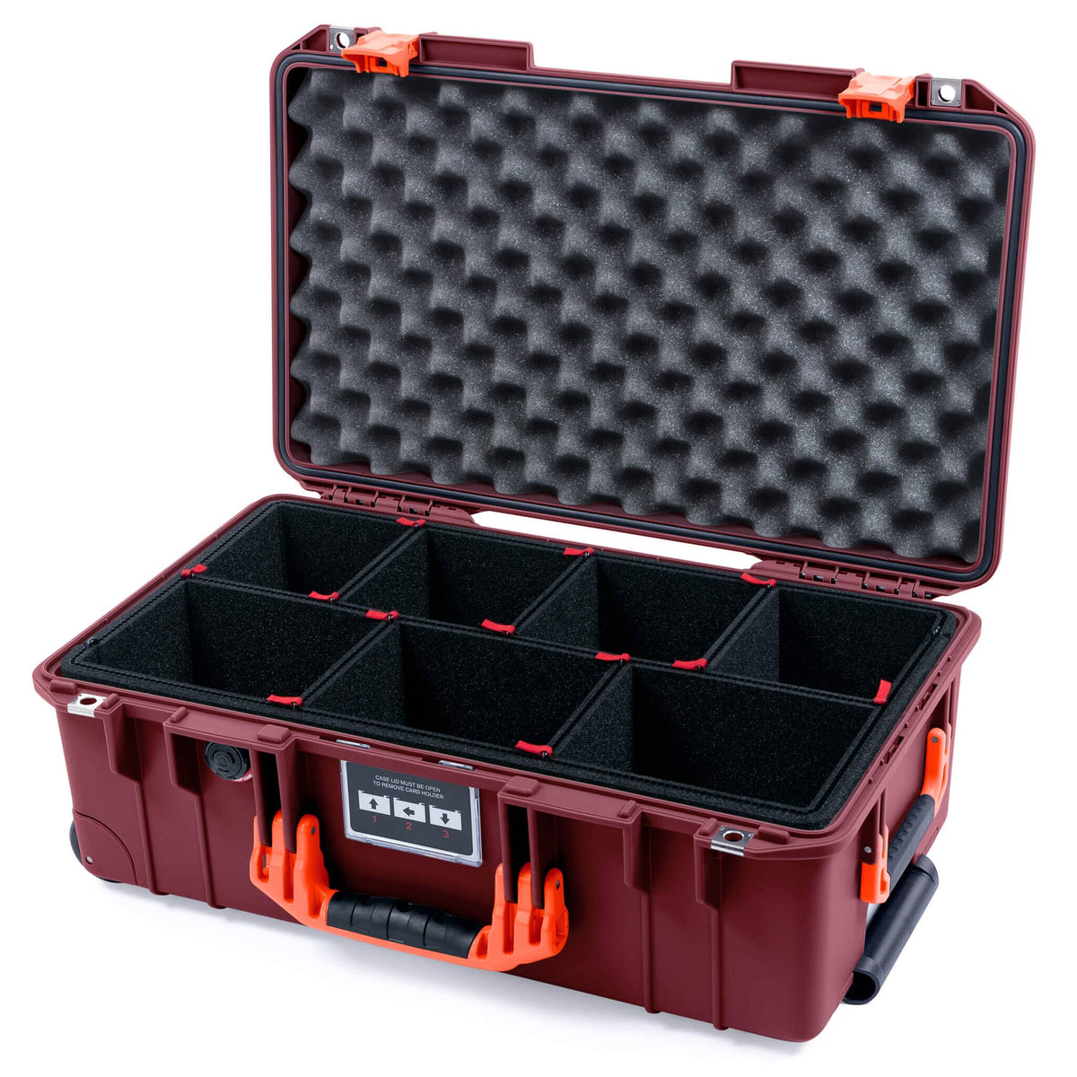 Pelican 1535 Air Case, Oxblood with Orange Handles &amp; Latches TrekPak Divider System with Convoluted Lid Foam ColorCase 015350-0020-510-151