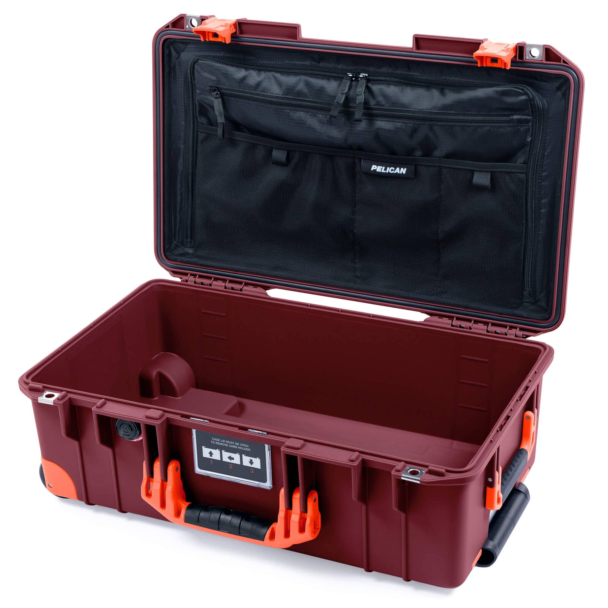 Pelican 1535 Air Case, Oxblood with Orange Handles, Latches & Trolley TRVL Combo-Pouch Lid Organizer Only ColorCase 015350-0300-510-151-150