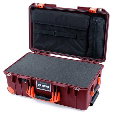 Pelican 1535 Air Case, Oxblood with Orange Handles, Latches & Trolley Pick & Pluck Foam with Laptop Computer Lid Pouch ColorCase 015350-0201-510-151-150