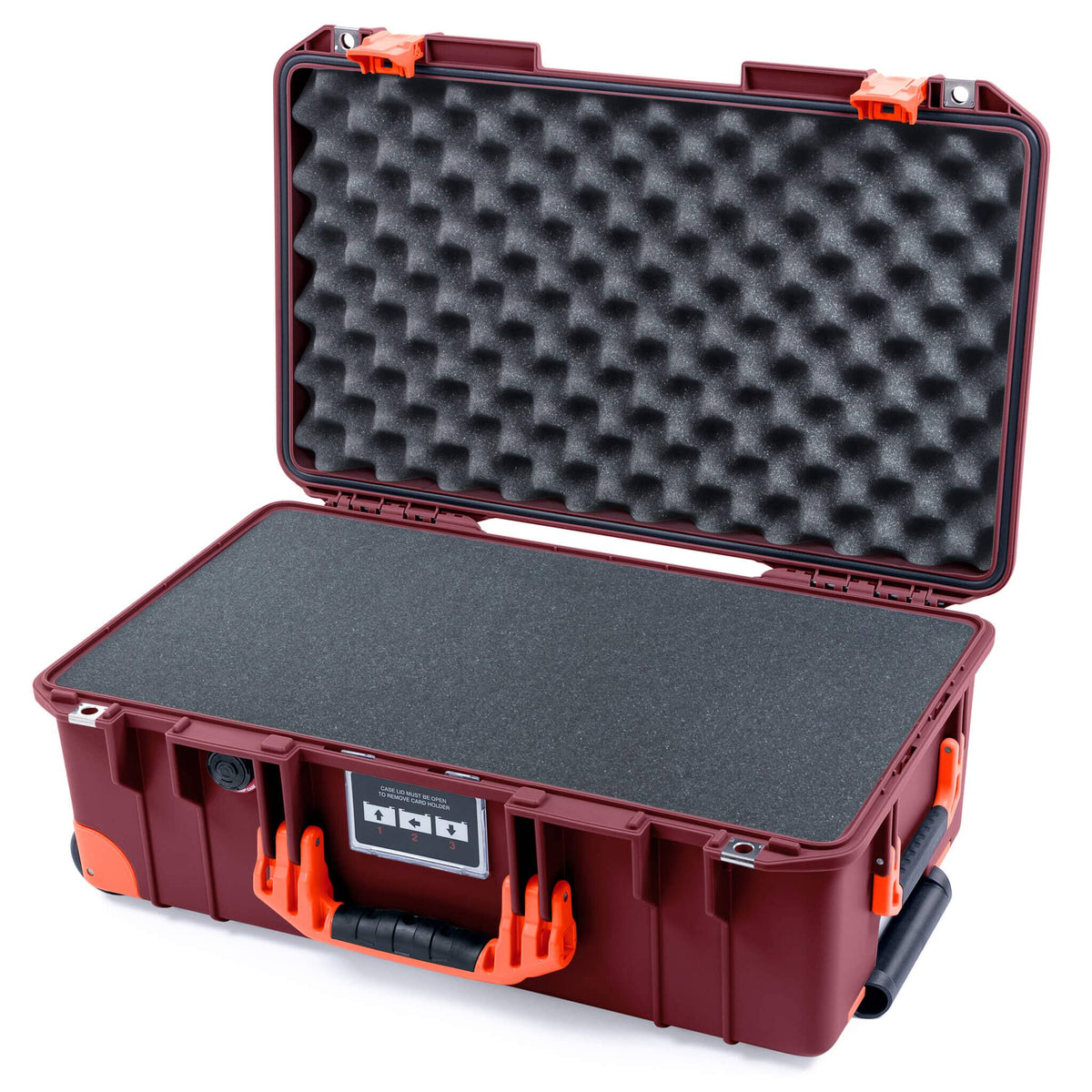 Pelican 1535 Air Case, Oxblood with Orange Handles, Latches &amp; Trolley Pick &amp; Pluck Foam with Convoluted Lid Foam ColorCase 015350-0001-510-151-150