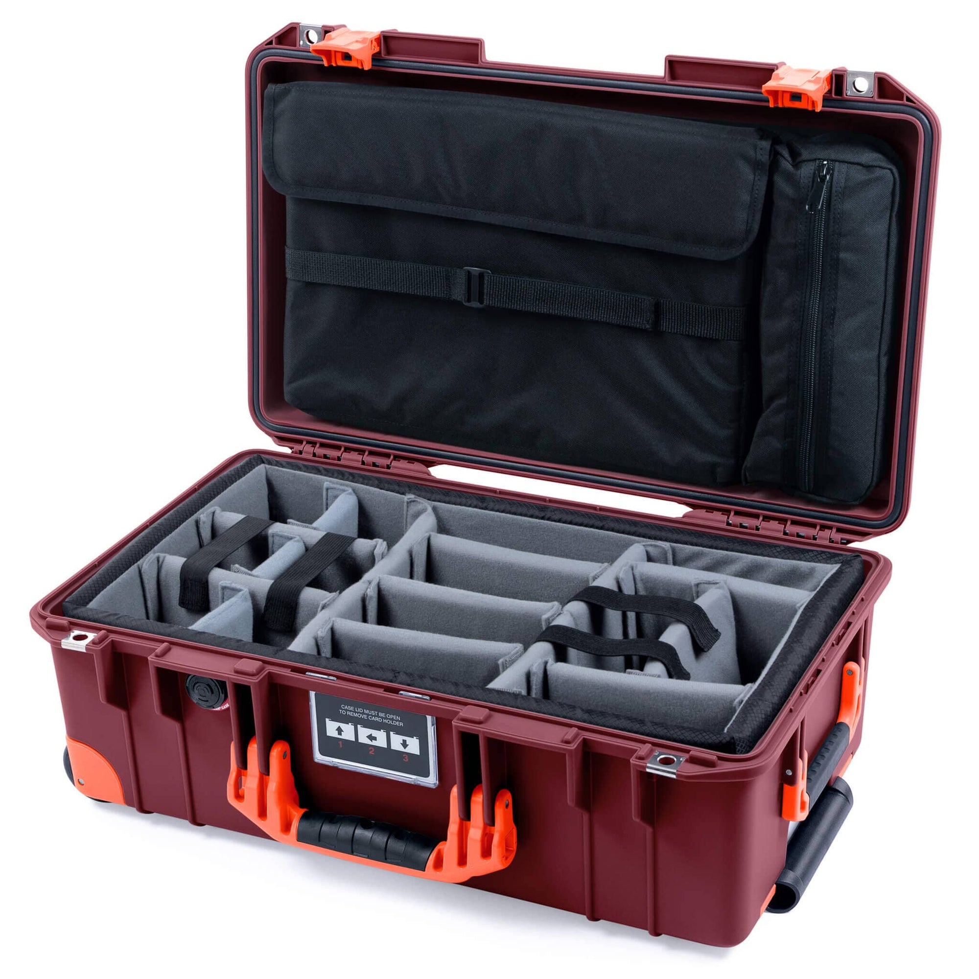 Pelican 1535 Air Case, Oxblood with Orange Handles, Latches & Trolley ColorCase