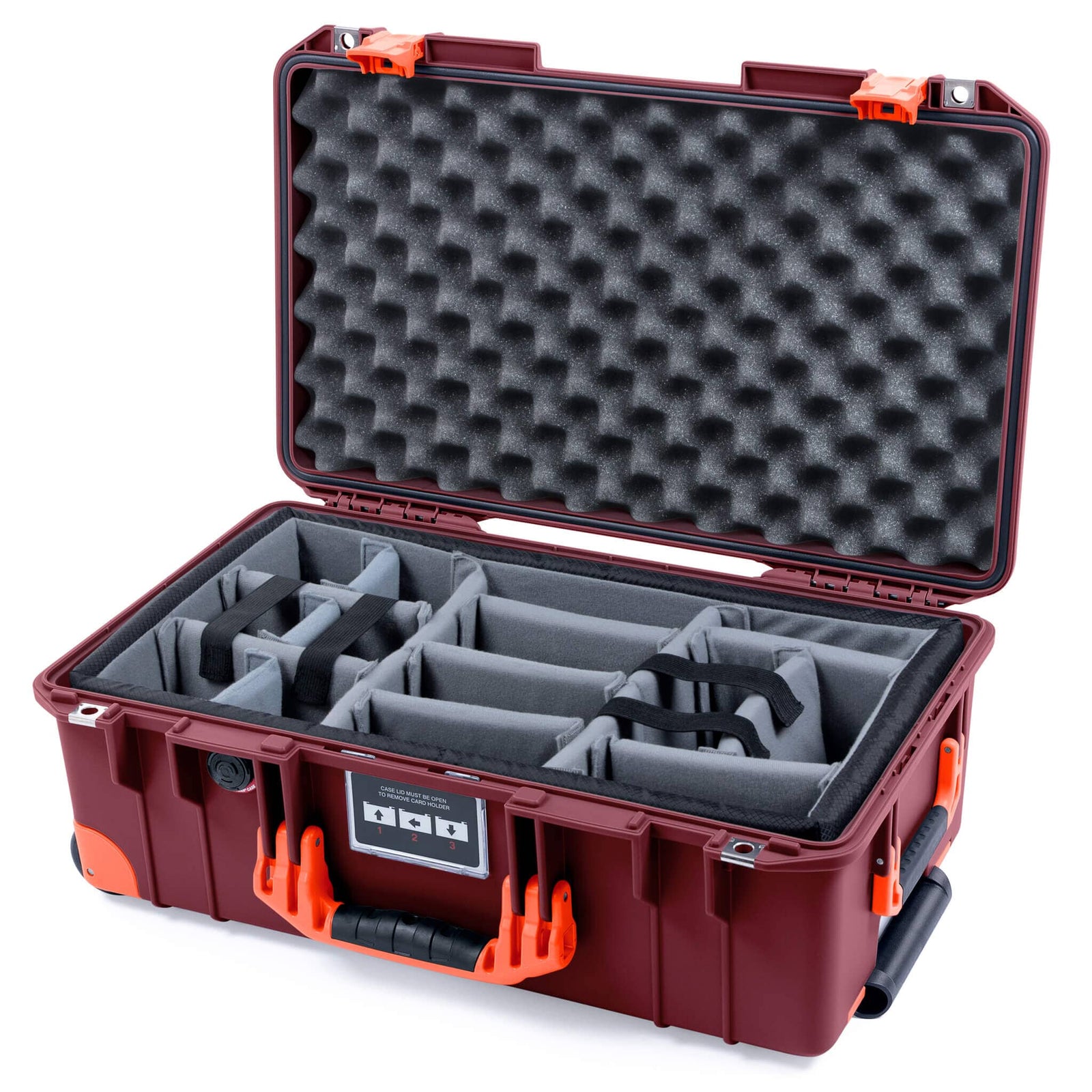Pelican 1535 Air Case, Oxblood with Orange Handles, Latches & Trolley Gray Padded Microfiber Dividers with Convoluted Lid Foam ColorCase 015350-0070-510-151-150