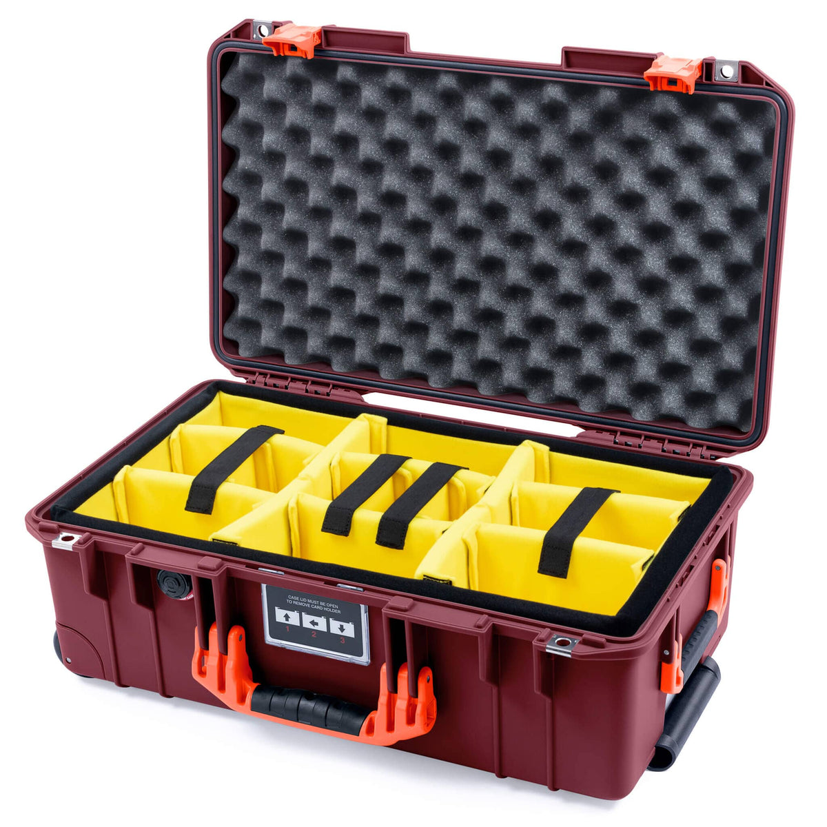 Pelican 1535 Air Case, Oxblood with Orange Handles &amp; Latches Yellow Padded Microfiber Dividers with Convoluted Lid Foam ColorCase 015350-0010-510-151