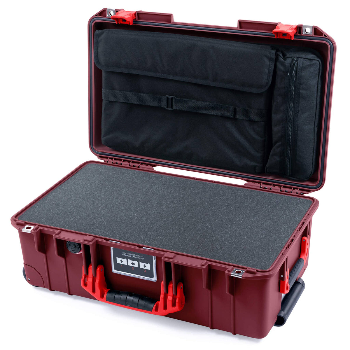Pelican 1535 Air Case, Oxblood with Red Handles &amp; Latches Pick &amp; Pluck Foam with Laptop Computer Lid Pouch ColorCase 015350-0201-510-321