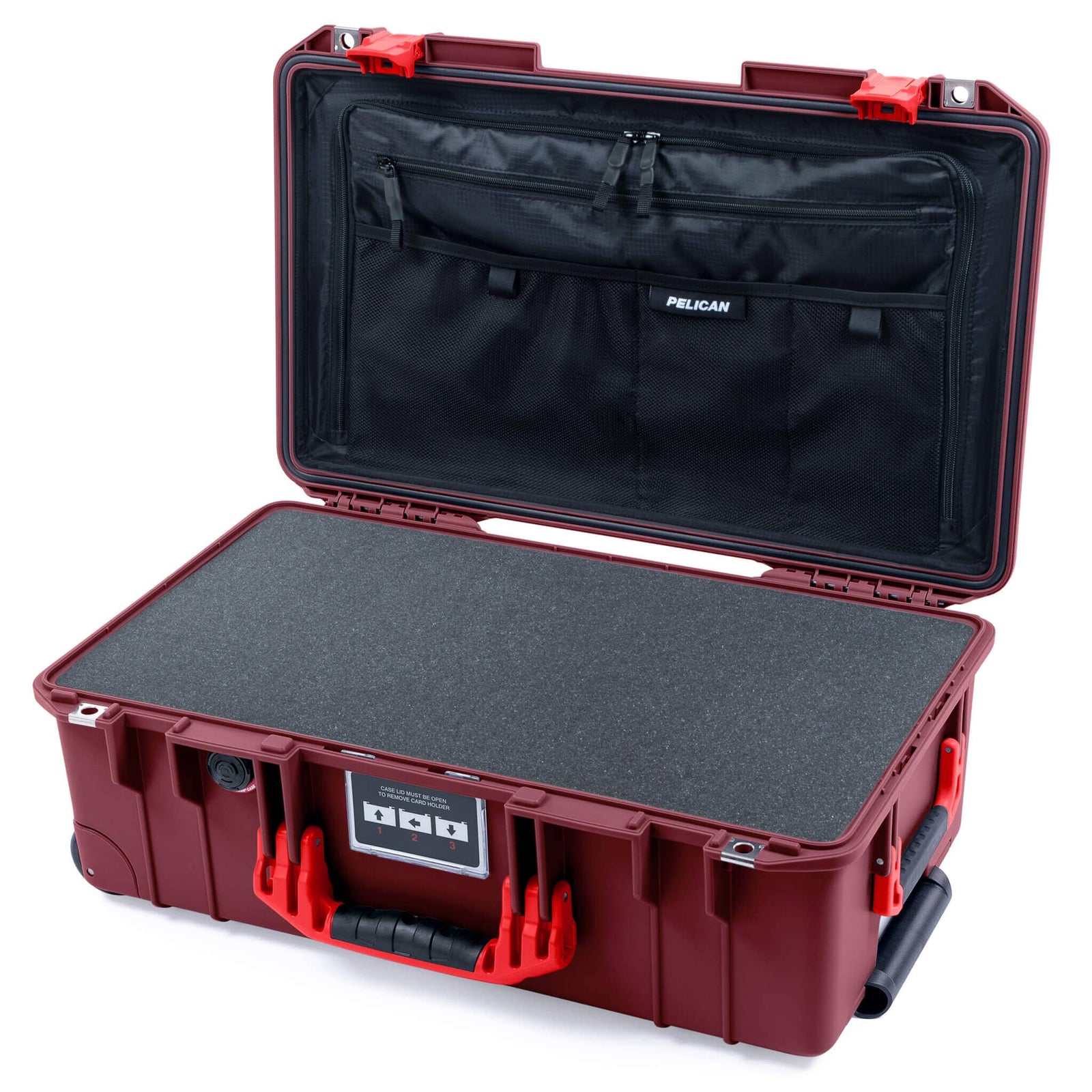 Pelican 1535 Air Case, Oxblood with Red Handles & Latches Pick & Pluck Foam with TRVL Combo-Pouch Lid Organizer ColorCase 015350-0301-510-321