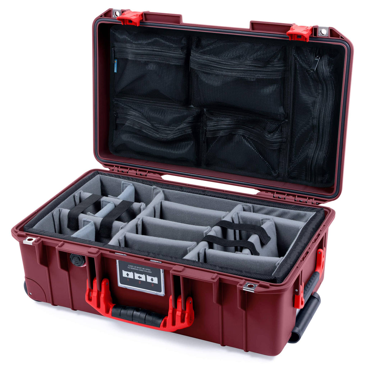 Pelican 1535 Air Case, Oxblood with Red Handles &amp; Latches Gray Padded Microfiber Dividers with Mesh Lid Organizer ColorCase 015350-0170-510-321