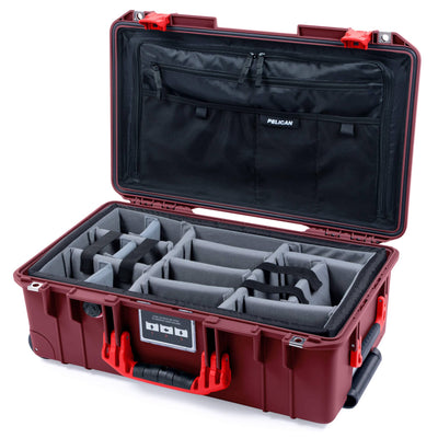Pelican 1535 Air Case, Oxblood with Red Handles & Latches Gray Padded Microfiber Dividers with TRVL Combo-Pouch Lid Organizer ColorCase 015350-0370-510-321