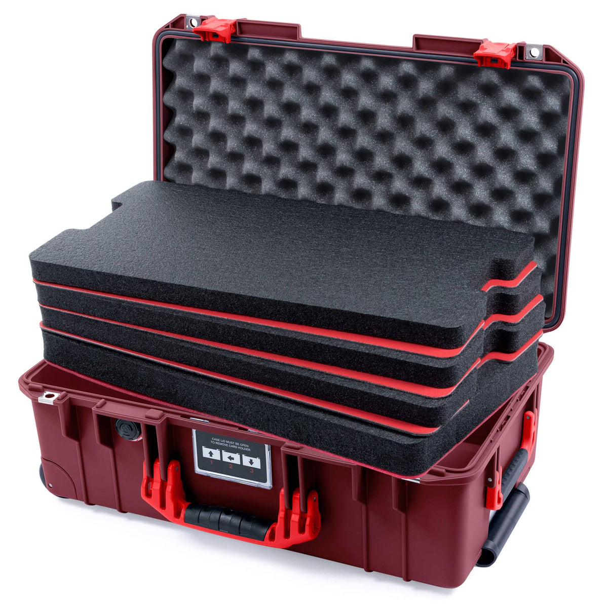 Pelican 1535 Air Case, Oxblood with Red Handles &amp; Latches Custom Tool Kit (4 Foam Inserts with Convoluted Lid Foam) ColorCase 015350-0060-510-321