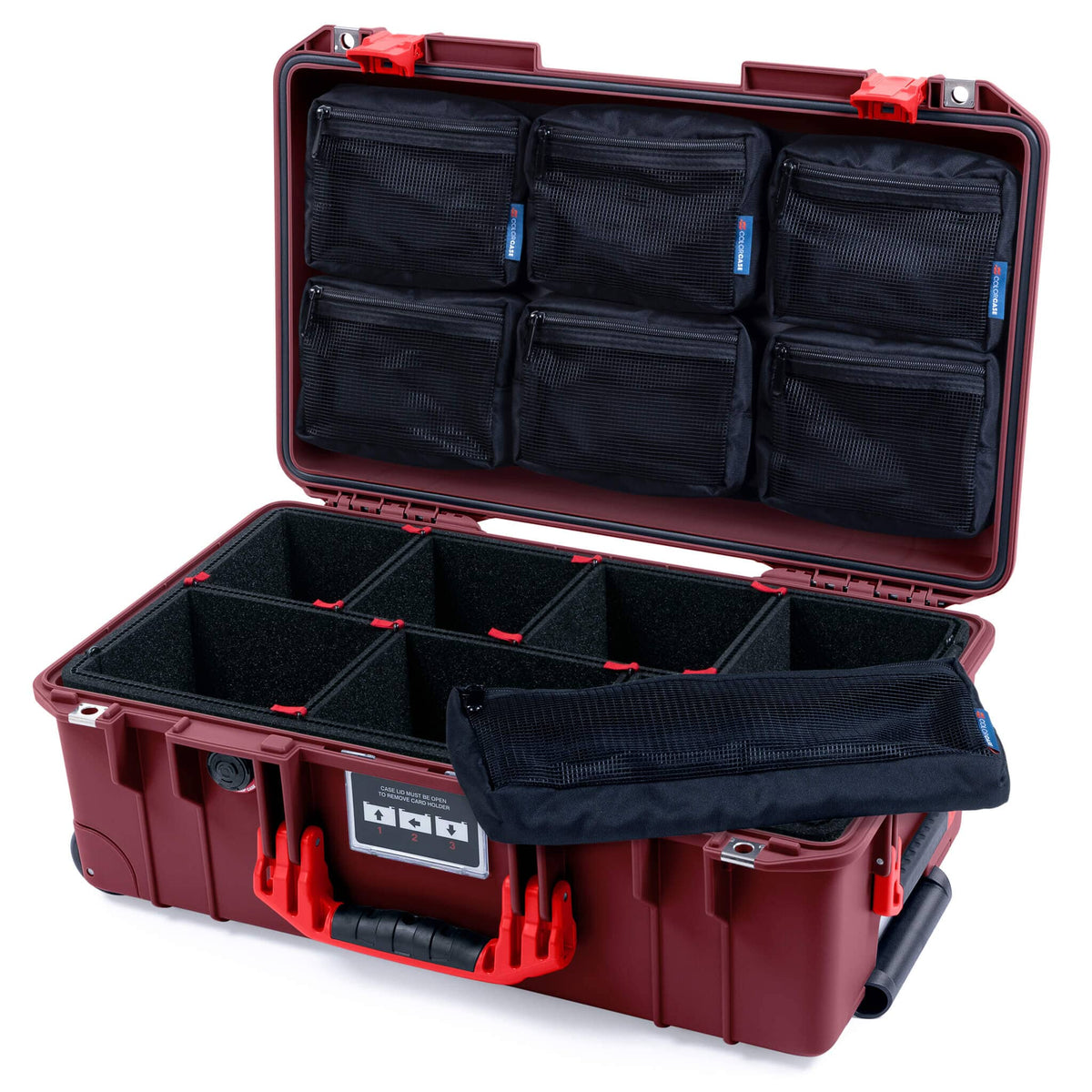 Pelican 1535 Air Case, Oxblood with Red Handles &amp; Latches TrekPak Divider System with 7-Piece Removable Mesh Pouches ColorCase 015350-0720-510-321