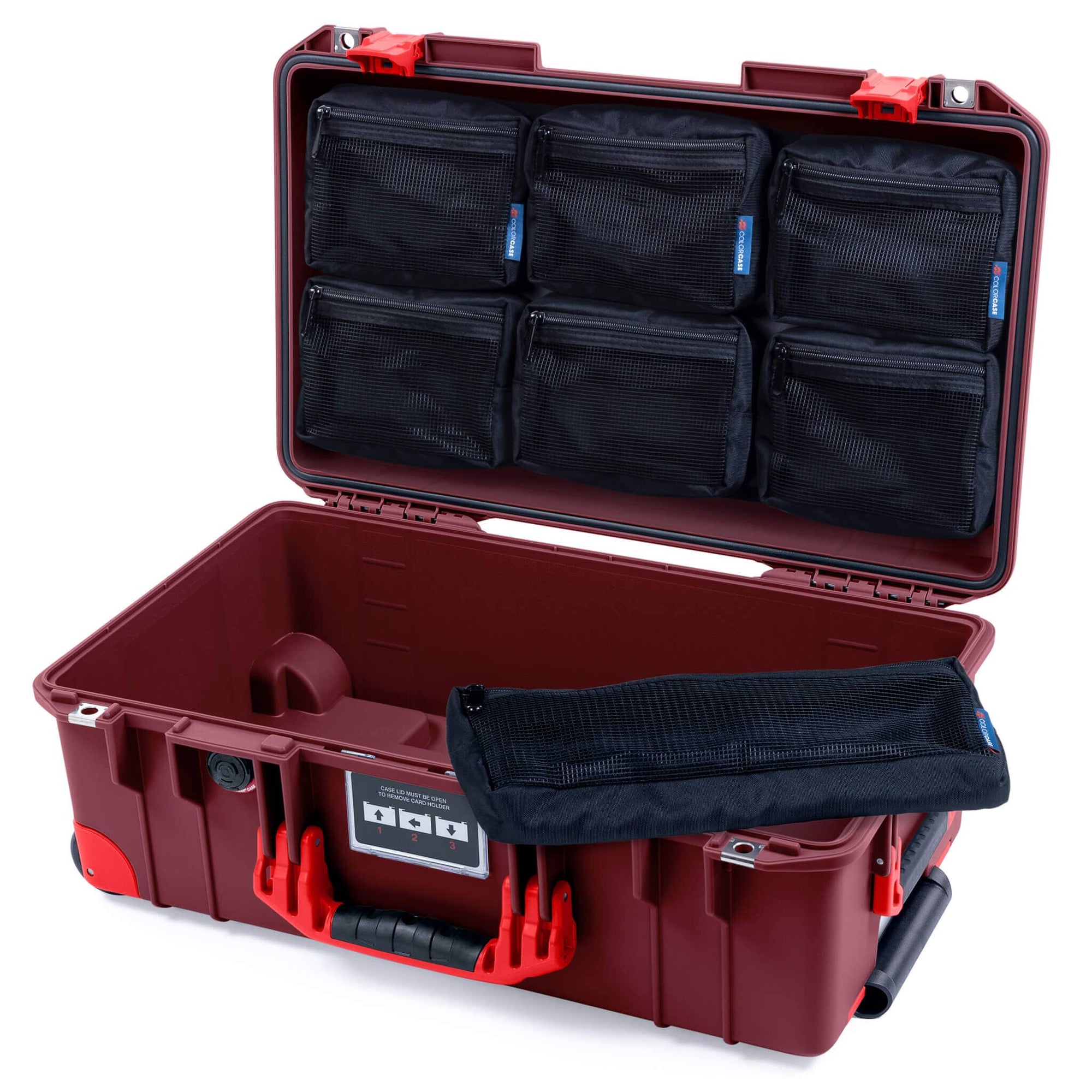 Pelican 1535 Air Case, Oxblood with Red Handles, Latches & Trolley 7-Piece Removable Mesh Pouches Only ColorCase 015350-0700-510-321-320