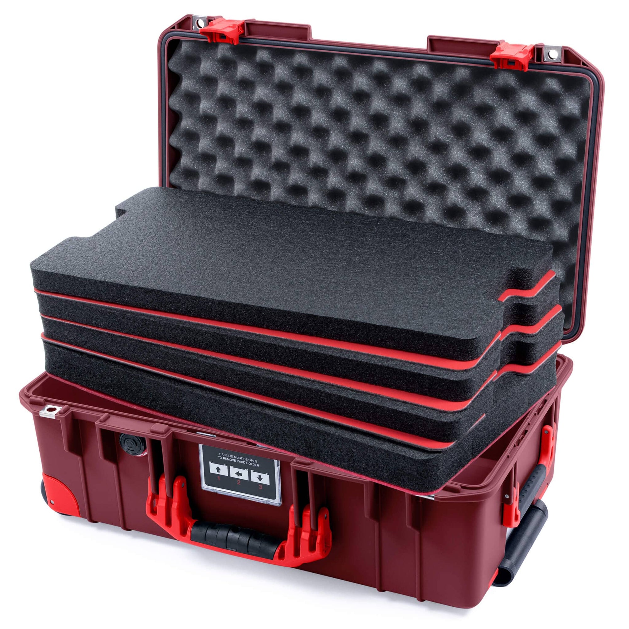 Pelican 1535 Air Case, Oxblood with Red Handles, Latches & Trolley Custom Tool Kit (4 Foam Inserts with Convoluted Lid Foam) ColorCase 015350-0060-510-321-320