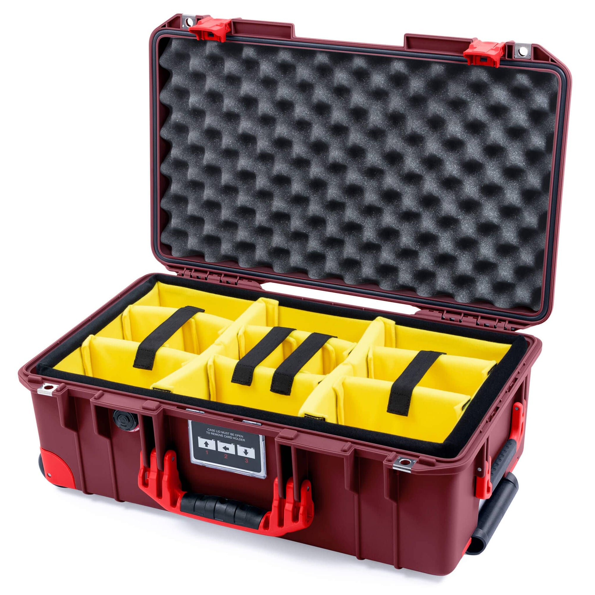 Pelican 1535 Air Case, Oxblood with Red Handles, Latches & Trolley Yellow Padded Microfiber Dividers with Convoluted Lid Foam ColorCase 015350-0010-510-321-320