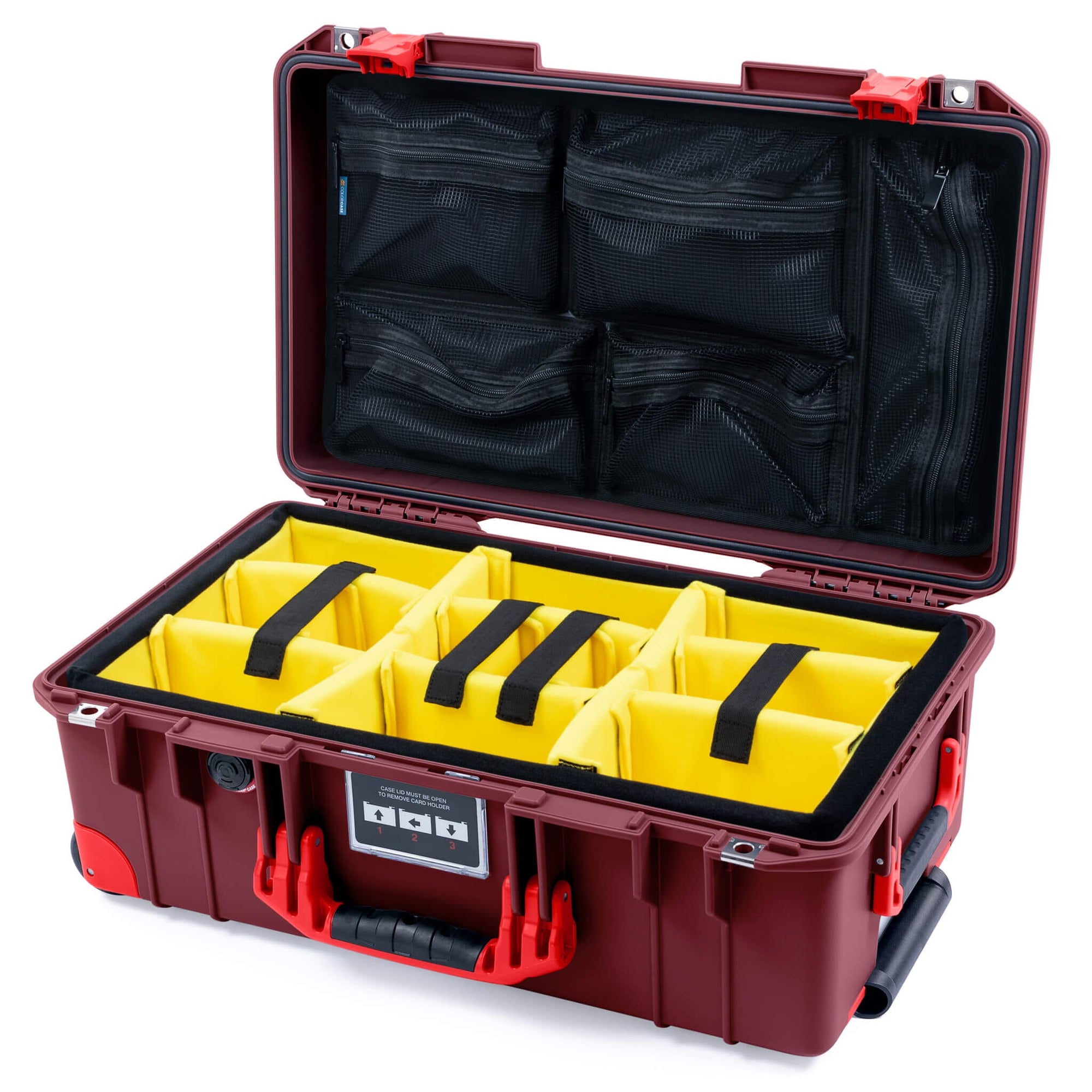 Pelican 1535 Air Case, Oxblood with Red Handles, Latches & Trolley Yellow Padded Microfiber Dividers with Mesh Lid Organizer ColorCase 015350-0110-510-321-320