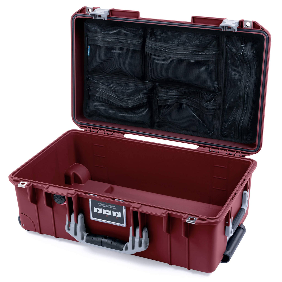 Pelican 1535 Air Case, Oxblood with Silver Handles &amp; Latches Mesh Lid Organizer Only ColorCase 015350-0100-510-181