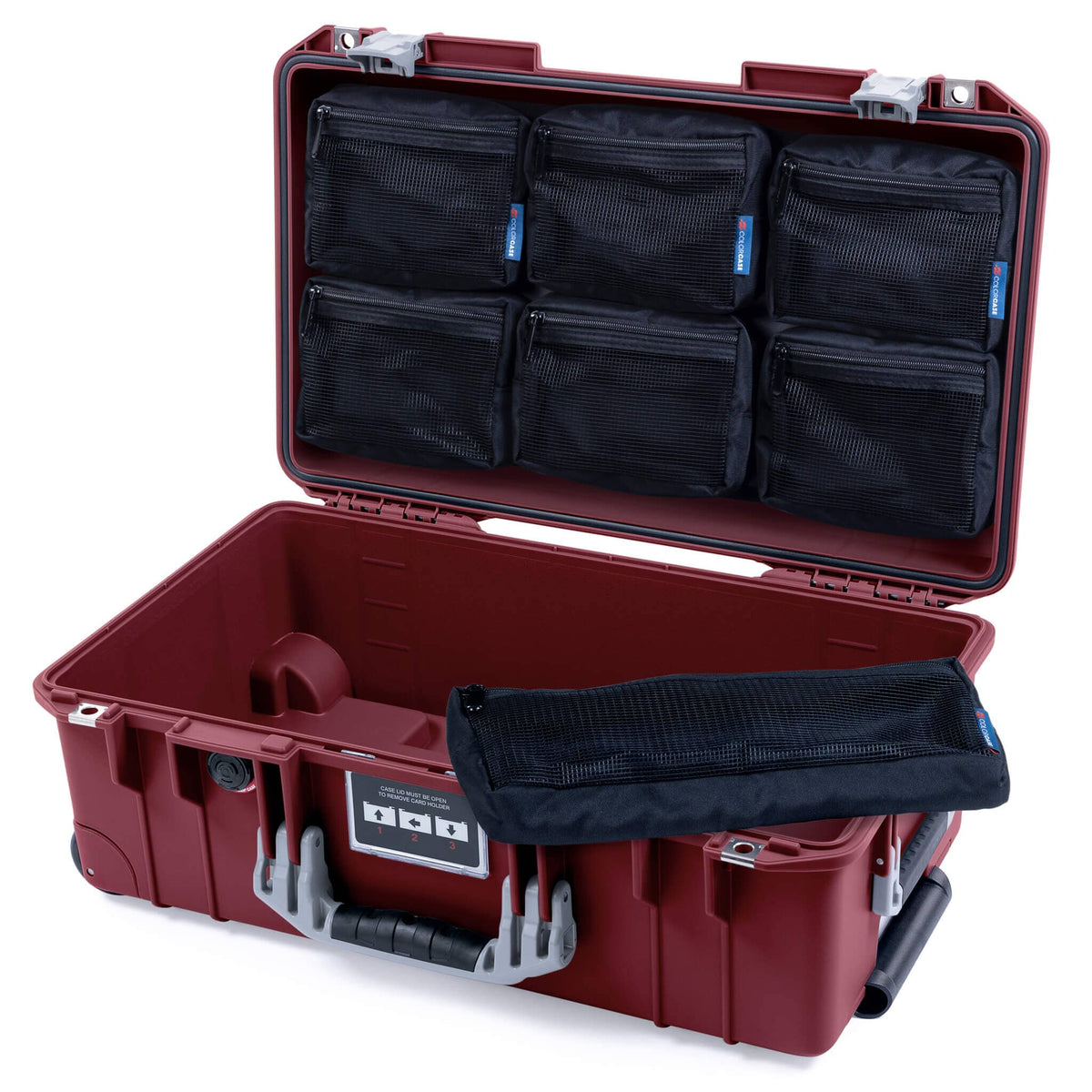 Pelican 1535 Air Case, Oxblood with Silver Handles &amp; Latches 7-Piece Removable Mesh Pouches Only ColorCase 015350-0700-510-181