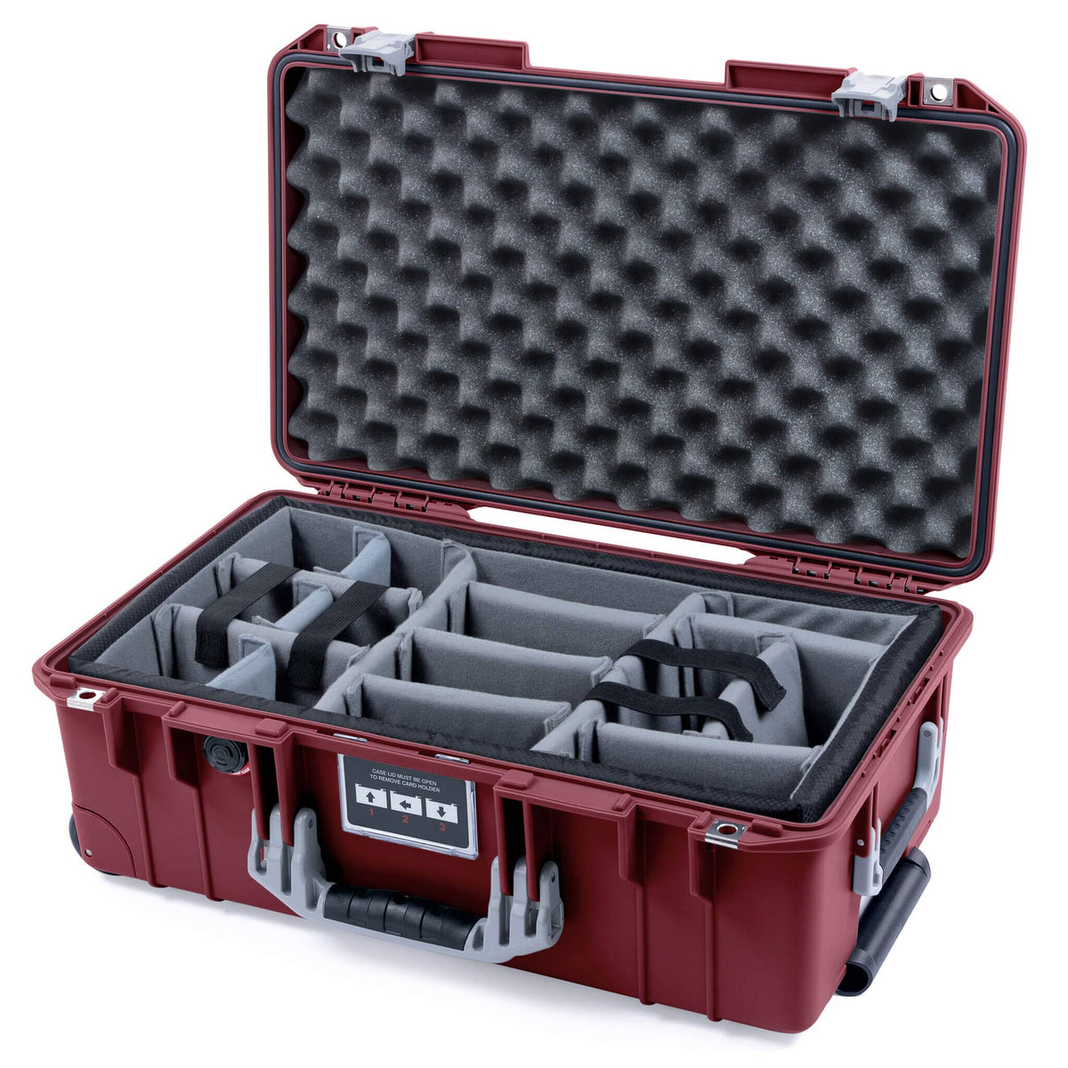Pelican 1535 Air Case, Oxblood with Silver Handles &amp; Latches Gray Padded Microfiber Dividers with Convoluted Lid Foam ColorCase 015350-0070-510-181
