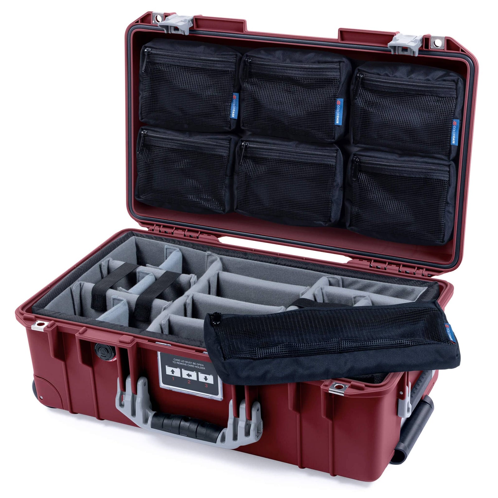 Pelican 1535 Air Case, Oxblood with Silver Handles & Latches Gray Padded Microfiber Dividers with 7-Piece Removable Mesh Pouches ColorCase 015350-0770-510-181