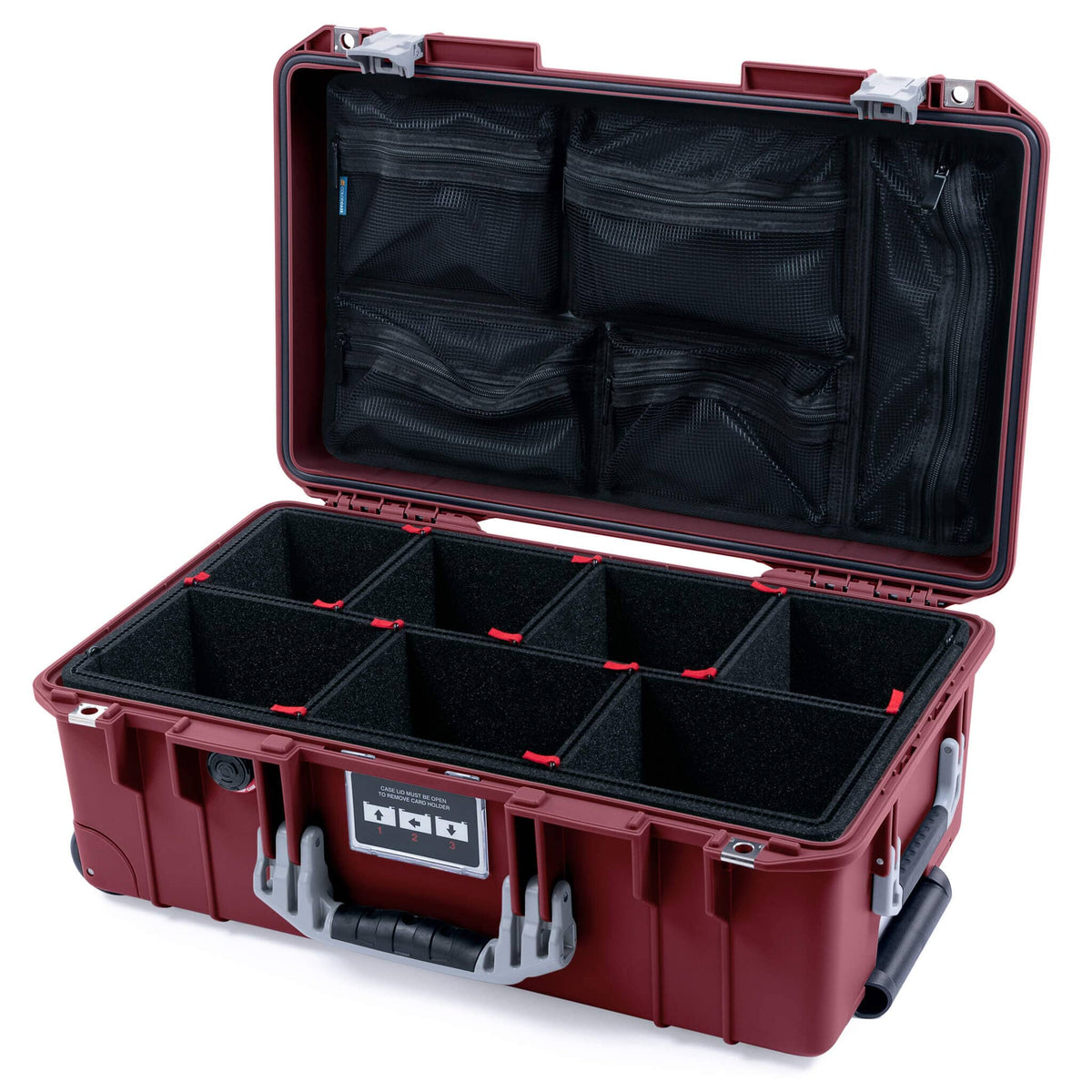 Pelican 1535 Air Case, Oxblood with Silver Handles &amp; Latches TrekPak Divider System with Mesh Lid Organizer ColorCase 015350-0120-510-181