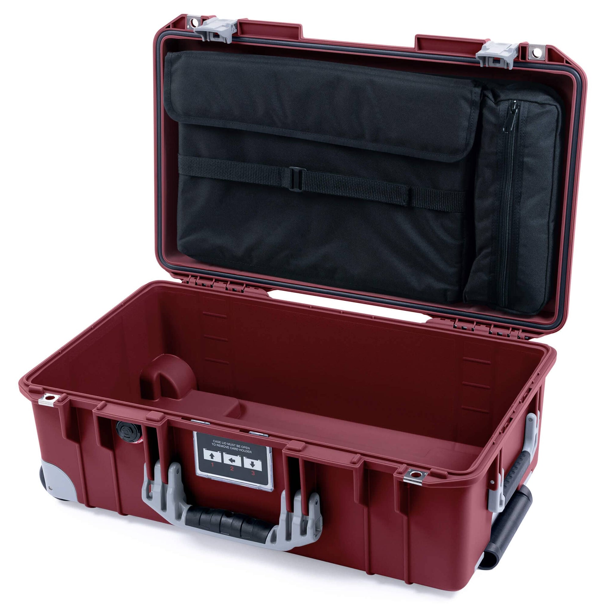 Pelican 1535 Air Case, Oxblood with Silver Handles, Latches & Trolley Laptop Computer Lid Pouch Only ColorCase 015350-0200-510-181-180