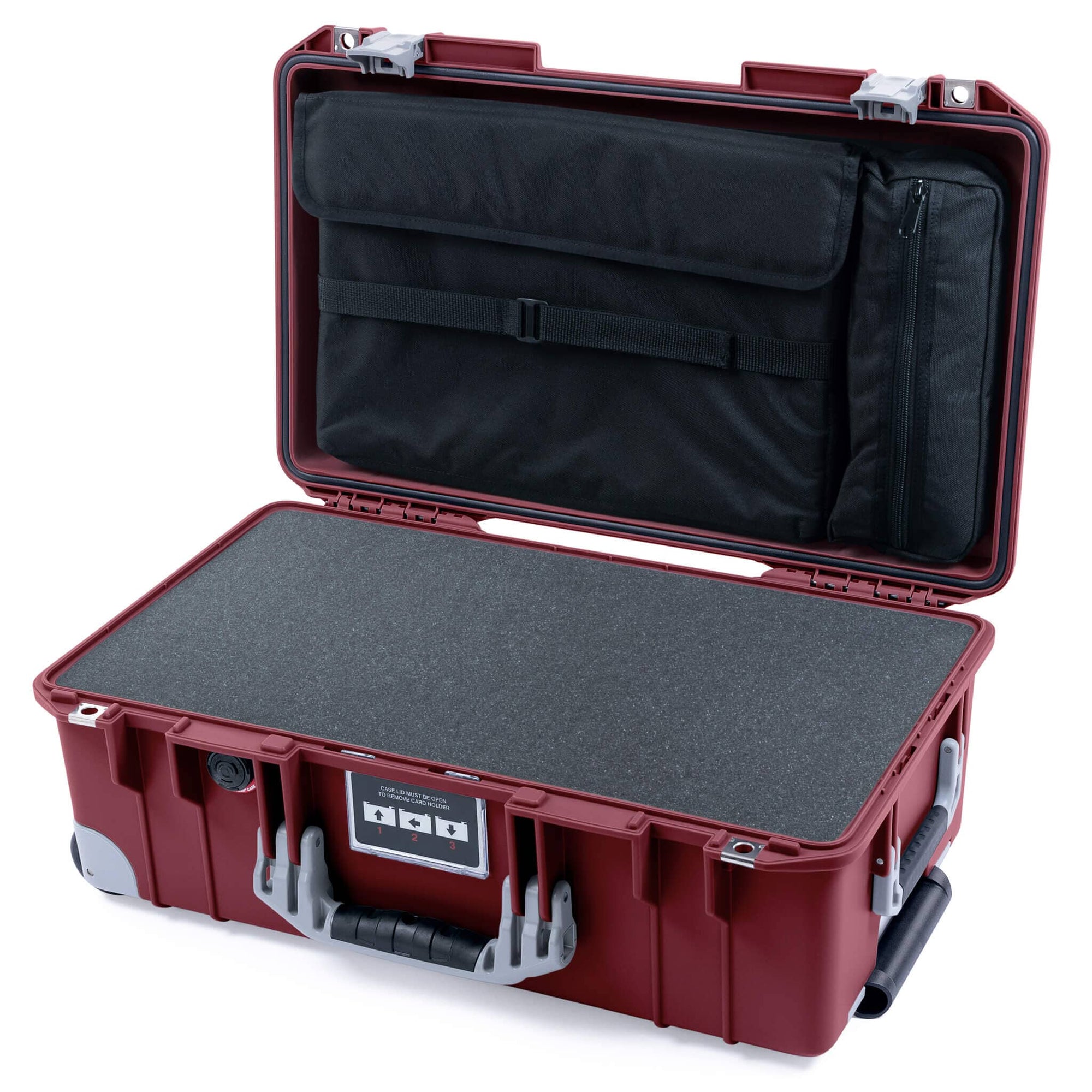 Pelican 1535 Air Case, Oxblood with Silver Handles, Latches & Trolley Pick & Pluck Foam with Laptop Computer Lid Pouch ColorCase 015350-0201-510-181-180