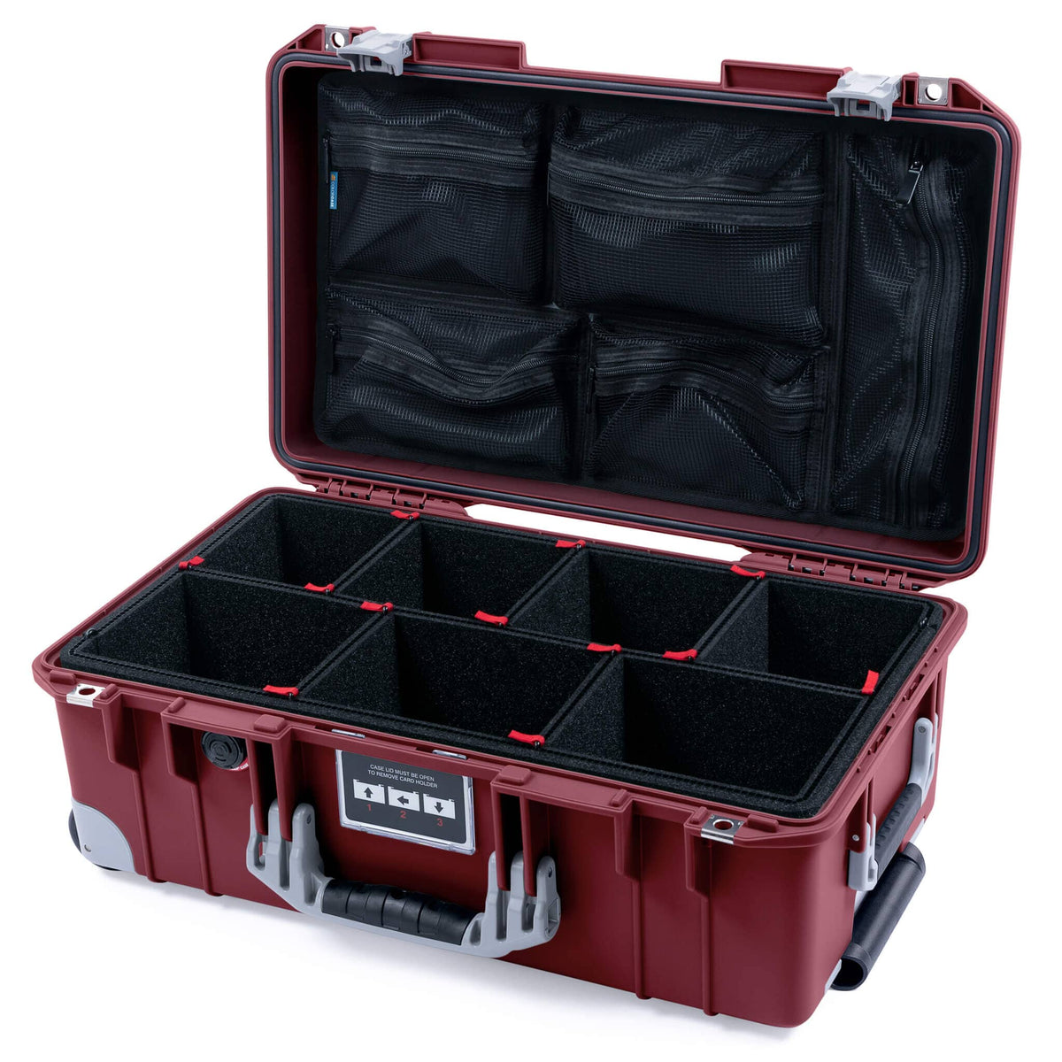 Pelican 1535 Air Case, Oxblood with Silver Handles, Latches &amp; Trolley TrekPak Divider System with Mesh Lid Organizer ColorCase 015350-0120-510-181-180