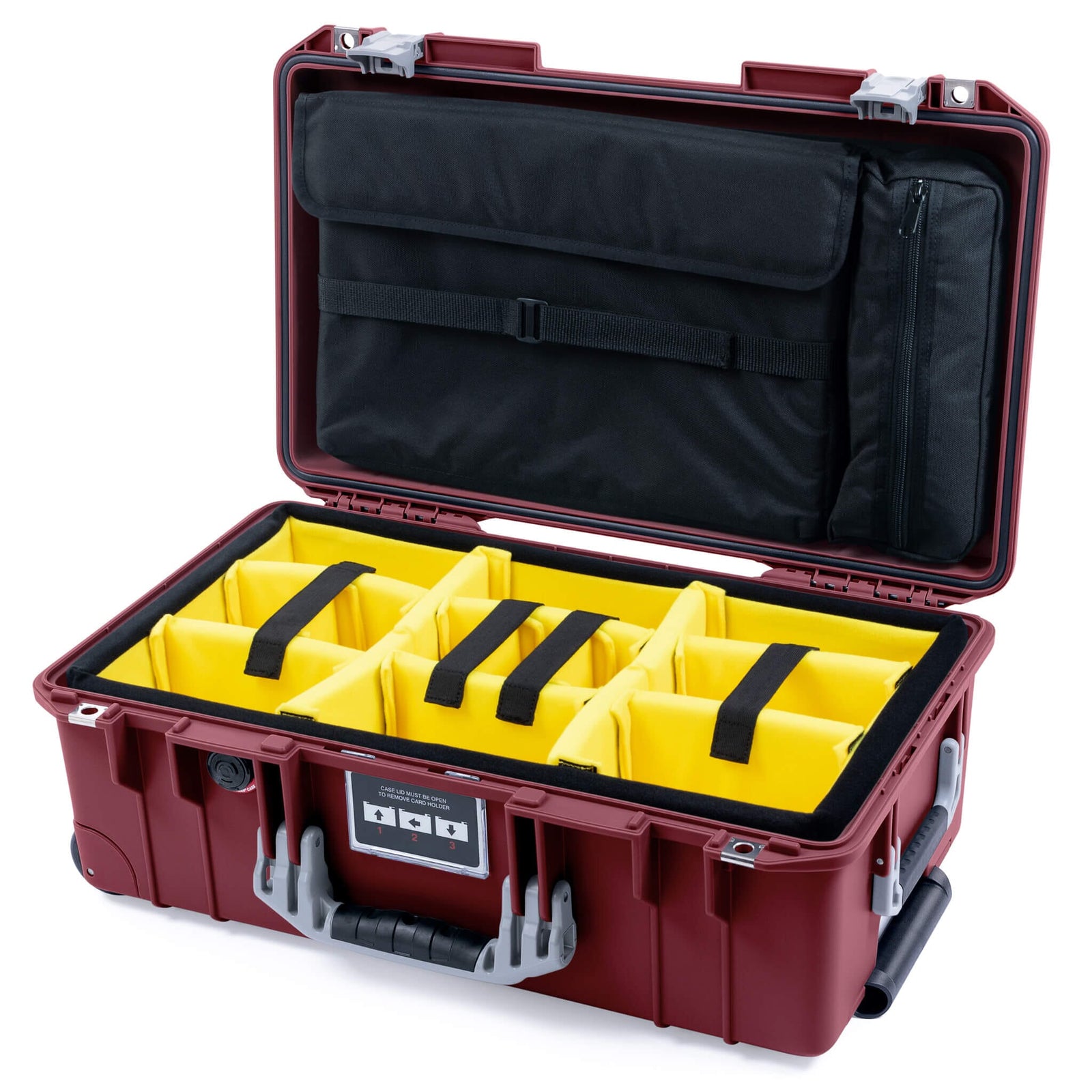 Pelican 1535 Air Case, Oxblood with Silver Handles & Latches Yellow Padded Microfiber Dividers with Laptop Computer Lid Pouch ColorCase 015350-0210-510-181