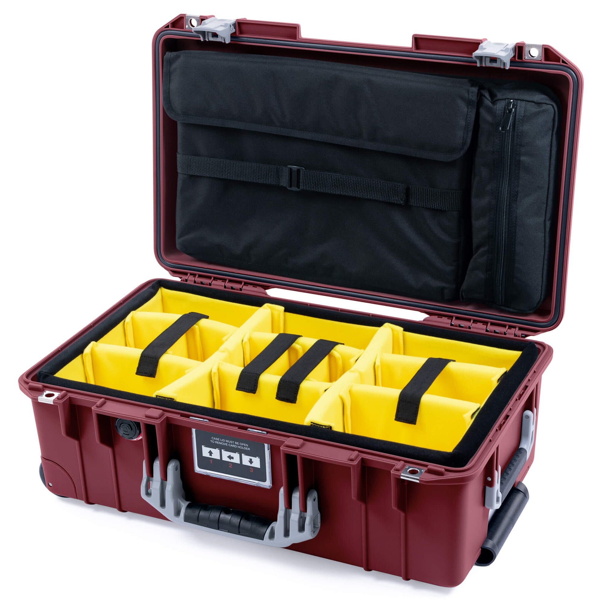 Pelican 1535 Air Case, Oxblood with Silver Handles & Latches Yellow Padded Microfiber Dividers with Laptop Computer Lid Pouch ColorCase 015350-0210-510-181