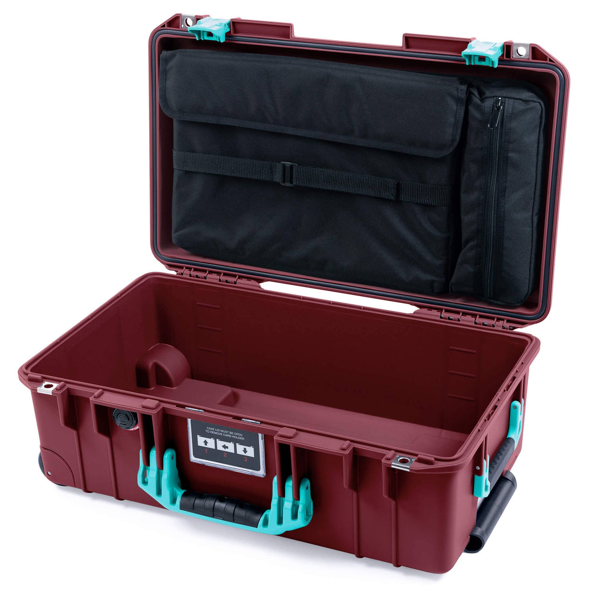 Pelican 1535 Air Case, Oxblood with Teal Handles &amp; Latches Laptop Computer Lid Pouch Only ColorCase 015350-0200-510-591