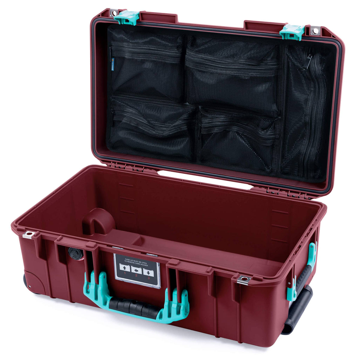 Pelican 1535 Air Case, Oxblood with Teal Handles &amp; Latches Mesh Lid Organizer Only ColorCase 015350-0100-510-591