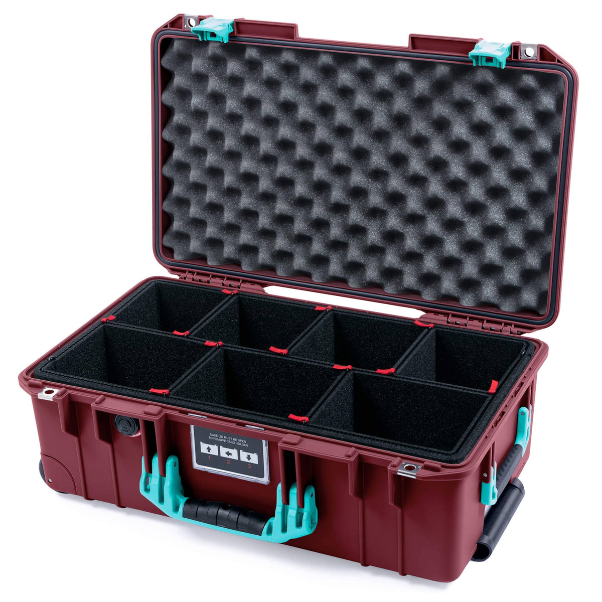 Pelican 1535 Air Case, Oxblood with Teal Handles &amp; Latches TrekPak Divider System with Convoluted Lid Foam ColorCase 015350-0020-510-591