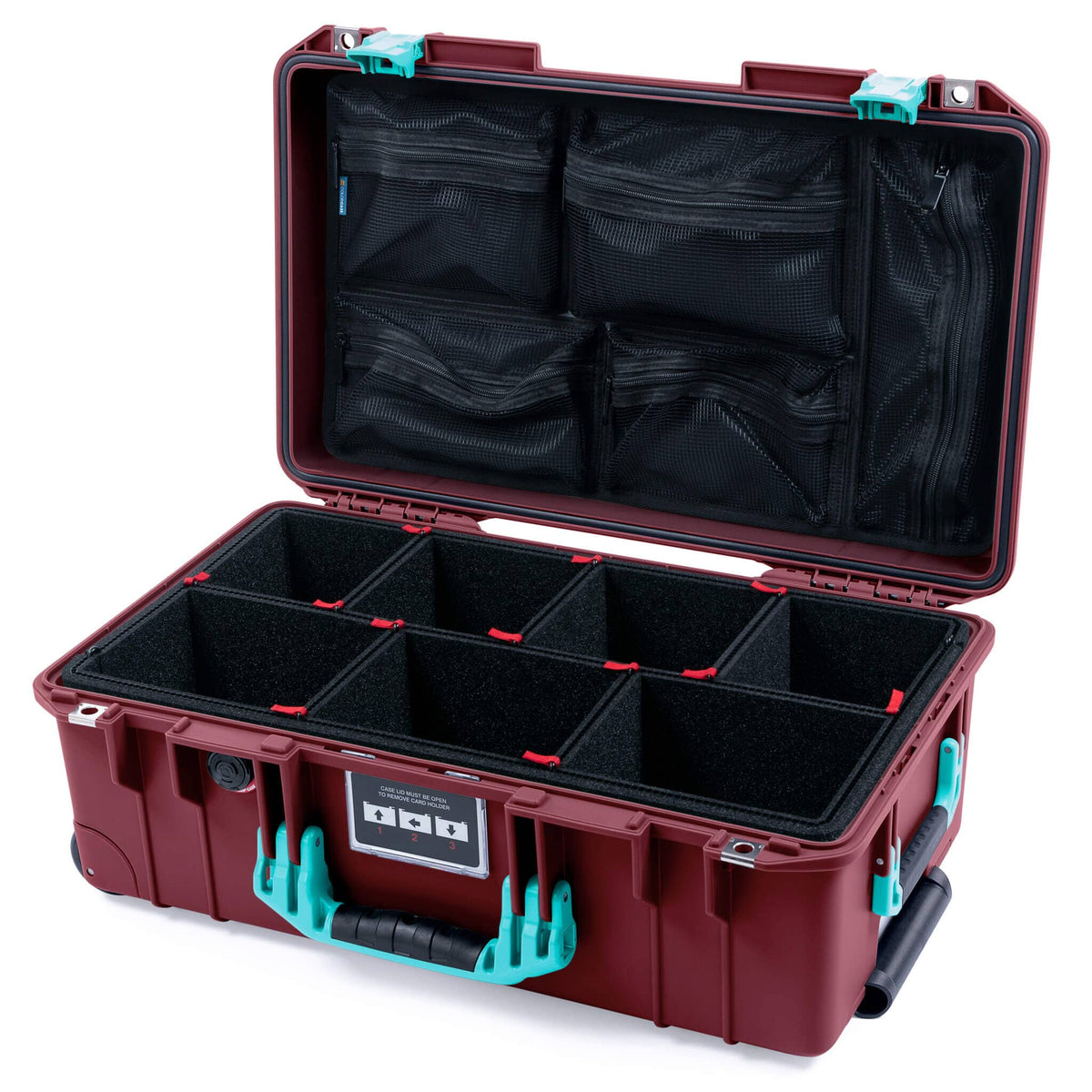 Pelican 1535 Air Case, Oxblood with Teal Handles &amp; Latches TrekPak Divider System with Mesh Lid Organizer ColorCase 015350-0120-510-591