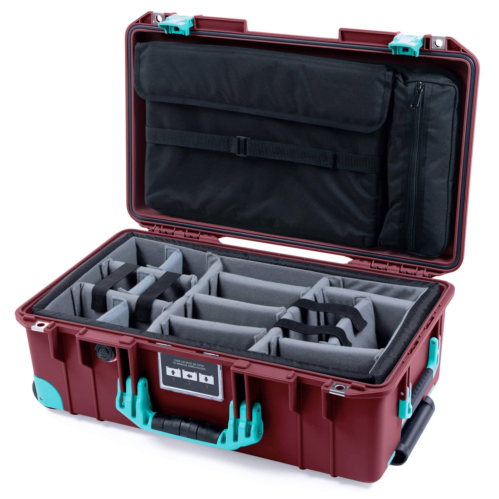 Pelican 1535 Air Case, Oxblood with Teal Handles, Latches & Trolley ColorCase 