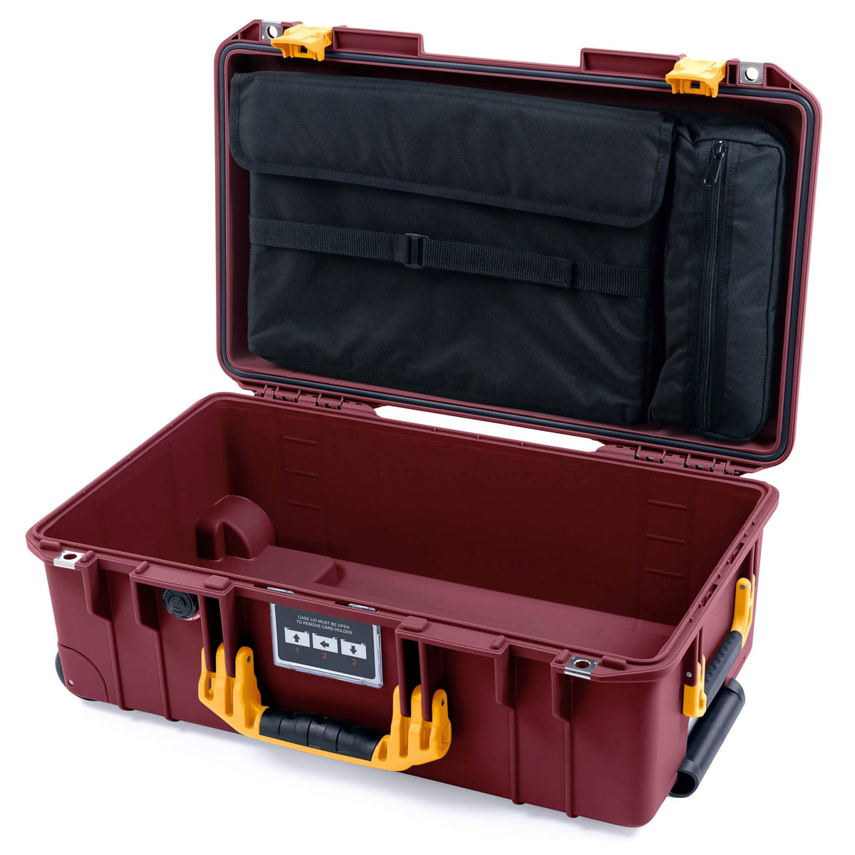 Pelican 1535 Air Case, Oxblood with Yellow Handles &amp; Latches Laptop Computer Lid Pouch Only ColorCase 015350-0200-510-241