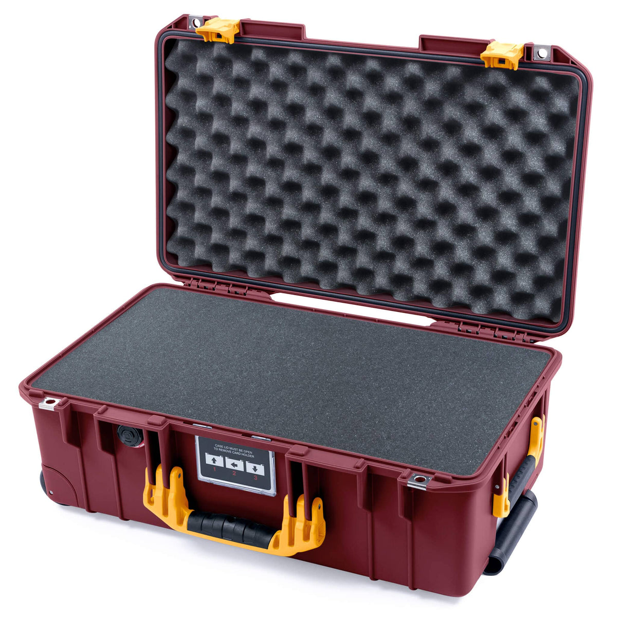 Pelican 1535 Air Case, Oxblood with Yellow Handles &amp; Latches Pick &amp; Pluck Foam with Convoluted Lid Foam ColorCase 015350-0001-510-241