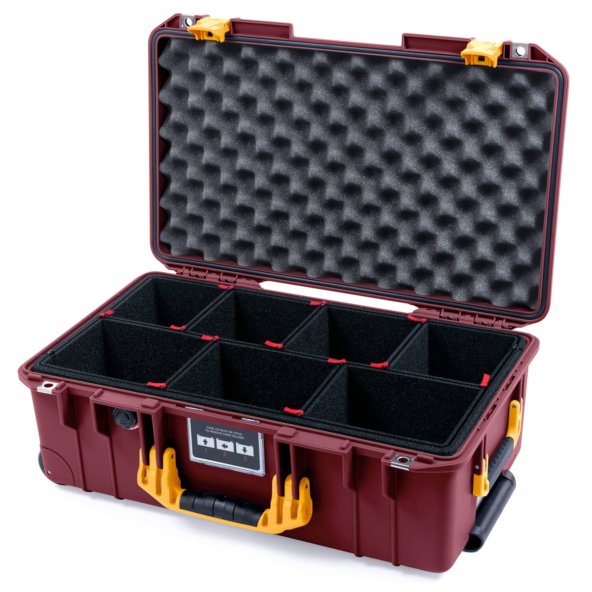 Pelican 1535 Air Case, Oxblood with Yellow Handles &amp; Latches TrekPak Divider System with Convoluted Lid Foam ColorCase 015350-0020-510-241