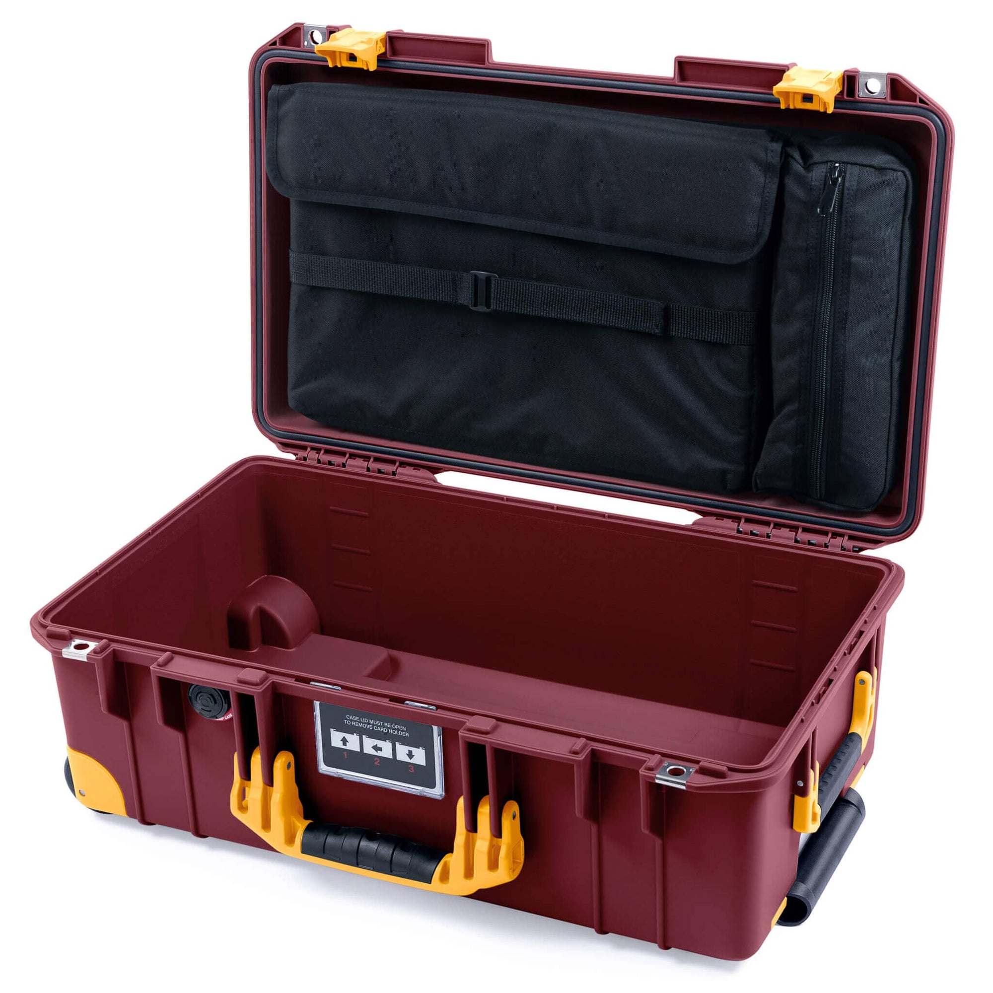 Pelican 1535 Air Case, Oxblood with Yellow Handles, Latches & Trolley Laptop Computer Lid Pouch Only ColorCase 015350-0200-510-241-240