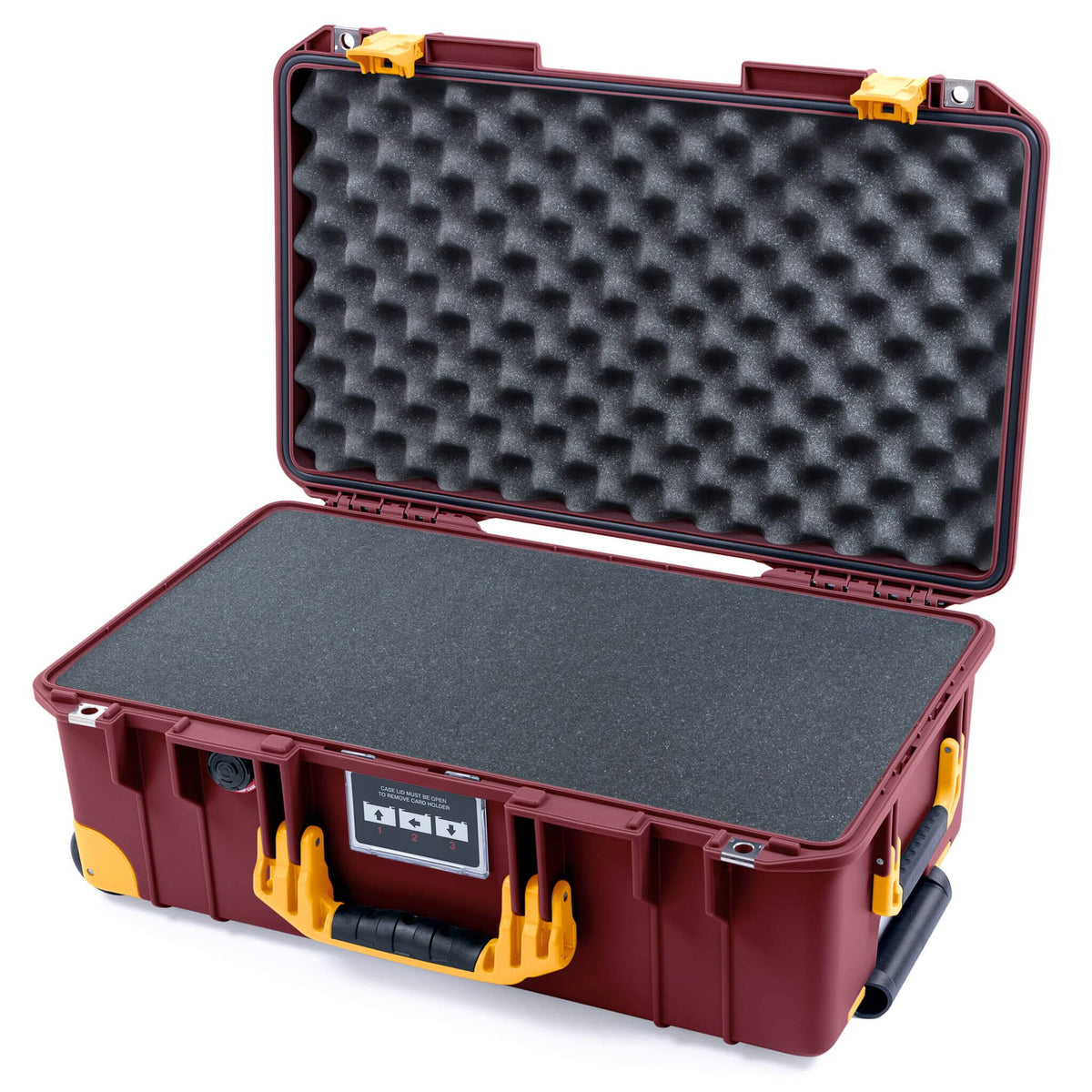 Pelican 1535 Air Case, Oxblood with Yellow Handles, Latches &amp; Trolley Pick &amp; Pluck Foam with Convoluted Lid Foam ColorCase 015350-0001-510-241-240