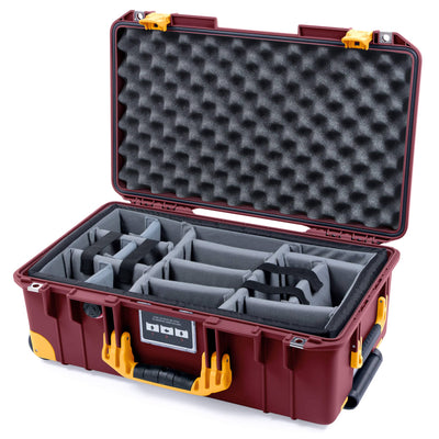 Pelican 1535 Air Case, Oxblood with Yellow Handles, Latches & Trolley Gray Padded Microfiber Dividers with Convoluted Lid Foam ColorCase 015350-0070-510-241-240