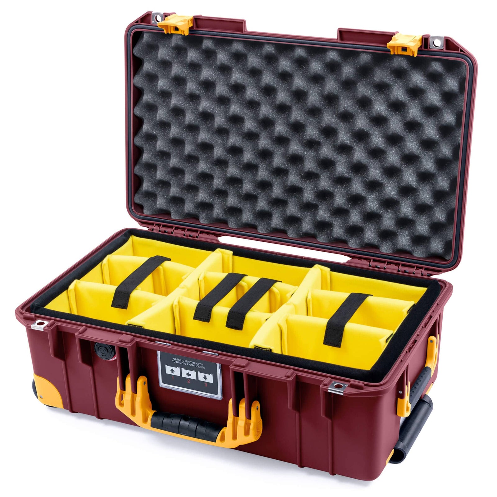 Pelican 1535 Air Case, Oxblood with Yellow Handles, Latches & Trolley Yellow Padded Microfiber Dividers with Convoluted Lid Foam ColorCase 015350-0010-510-241-240