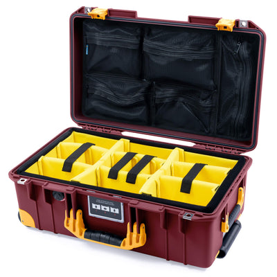 Pelican 1535 Air Case, Oxblood with Yellow Handles, Latches & Trolley Yellow Padded Microfiber Dividers with Mesh Lid Organizer ColorCase 015350-0110-510-241-240