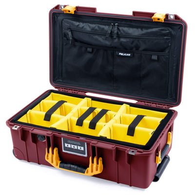 Pelican 1535 Air Case, Oxblood with Yellow Handles & Latches Yellow Padded Microfiber Dividers with TRVL Combo-Pouch Lid Organizer ColorCase 015350-0310-510-241