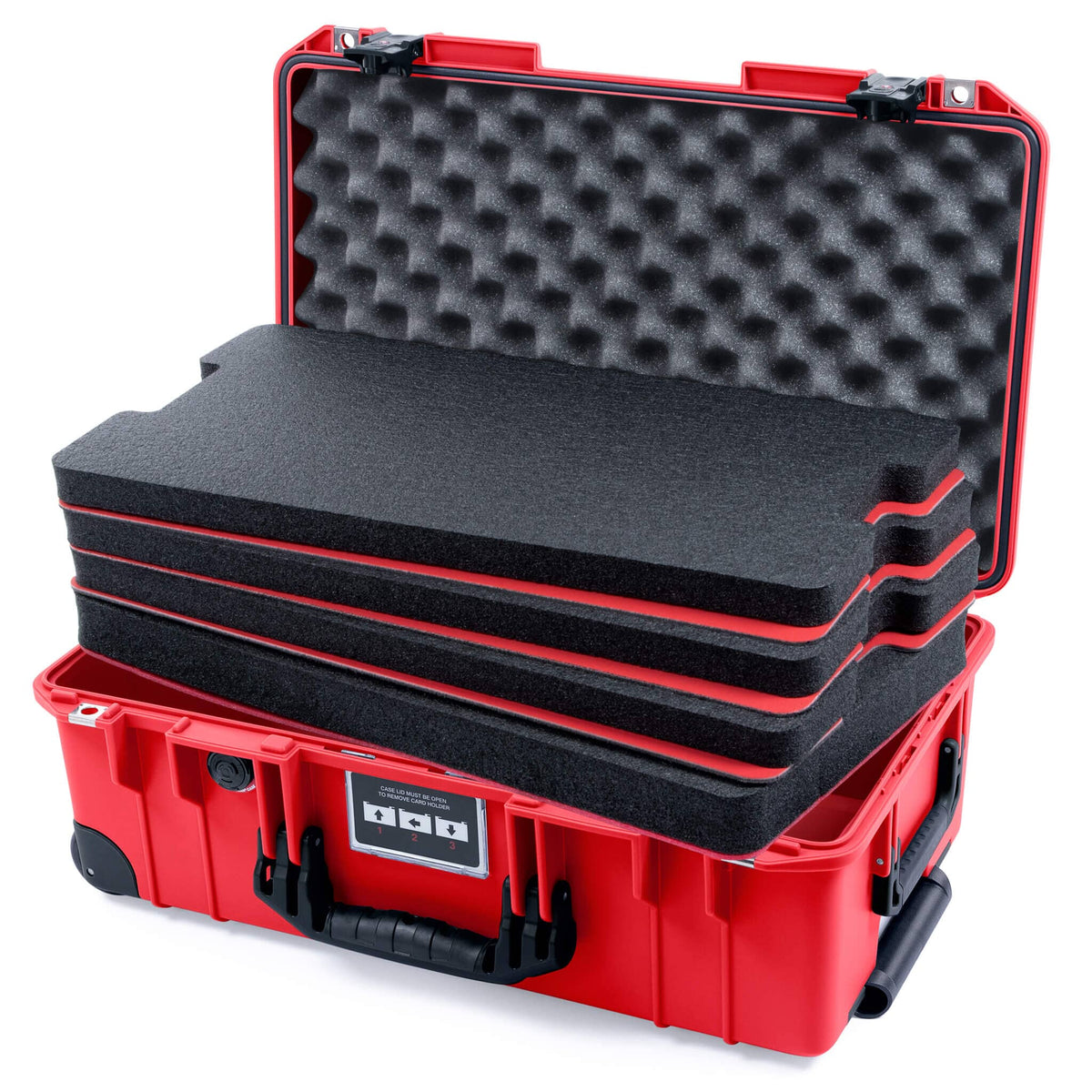 Pelican 1535 Air Case, Red with Black Handles, TSA Locking Latches &amp; Trolley Custom Tool Kit (4 Foam Inserts with Convolute Lid Foam) ColorCase 015350-0060-320-L10-110