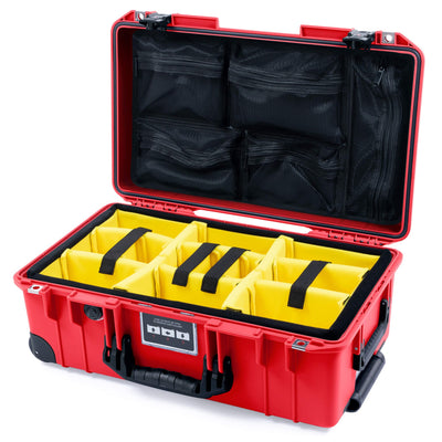 Pelican 1535 Air Case, Red with Black Handles, TSA Locking Latches & Trolley Yellow Padded Microfiber Dividers with Mesh Lid Organizer ColorCase 015350-0110-320-L10-110