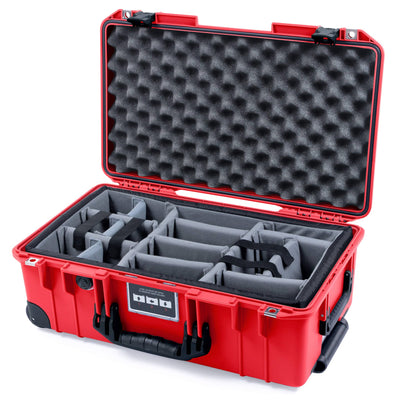 Pelican 1535 Air Case, Red with Black Handles, Push-Button Latches & Trolley Gray Padded Microfiber Dividers with Convolute Lid Foam ColorCase 015350-0070-320-111-110
