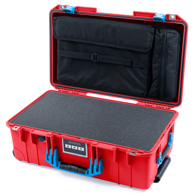 Pelican 1535 Air Case, Red with Blue Handles & Push-Button Latches Pick & Pluck Foam with Computer Pouch ColorCase 015350-0201-320-121